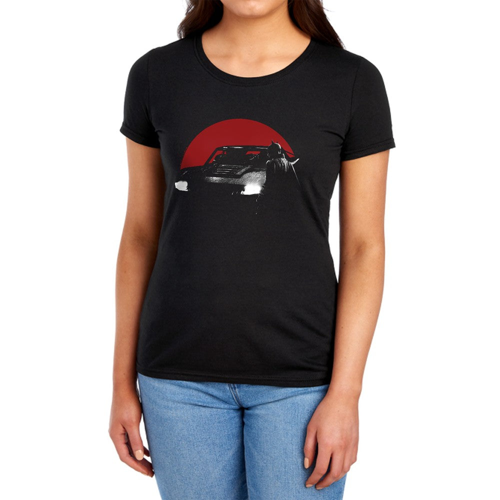 The Batman Red Moon And Batmobile Licensed Women's T-Shirt Regular Fit SM-2X
