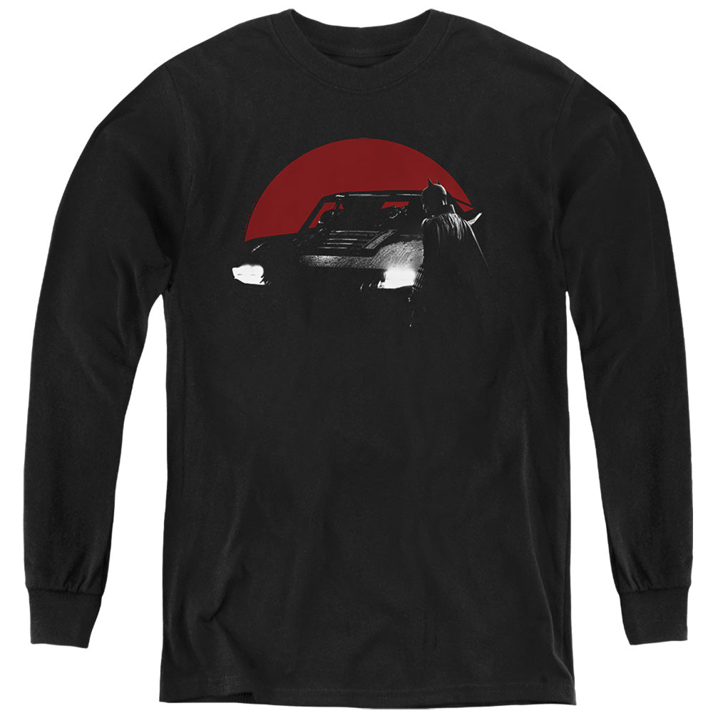 The Batman Red Moon And Batmobile Licensed Youth Long Sleeve T-Shirt (Ages 8-12)