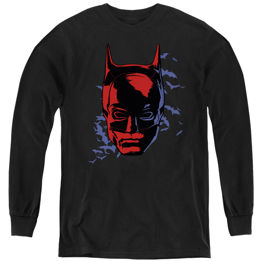 The Batman Shadowed Headshot Licensed Youth Long Sleeve T-Shirt (Ages 8-12)