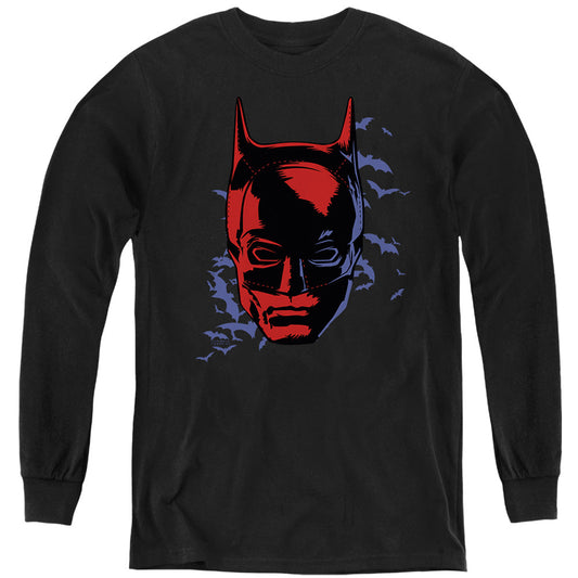 The Batman Shadowed Headshot Licensed Youth Long Sleeve T-Shirt (Ages 8-12)