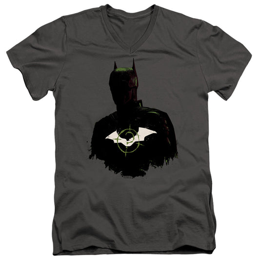 The Batman Silhouette With Riddler Logo Licensed Adult Unisex T-Shirt V-Neck Tee