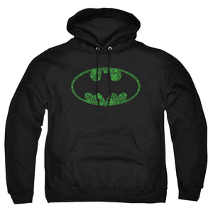 AN OFFCIALLY LICENSED BATMAN ST. PATRICK'S DAY SHAMROCK LOGO ADULT UNISEX PULLOVER HOODIE BLACK