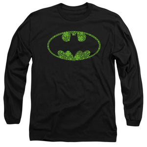 AN OFFCIALLY LICENSED BATMAN ST. PATRICK'S DAY SHAMROCK LOGO MEN'S LONG SLEEVE T-SHIRT BLACK