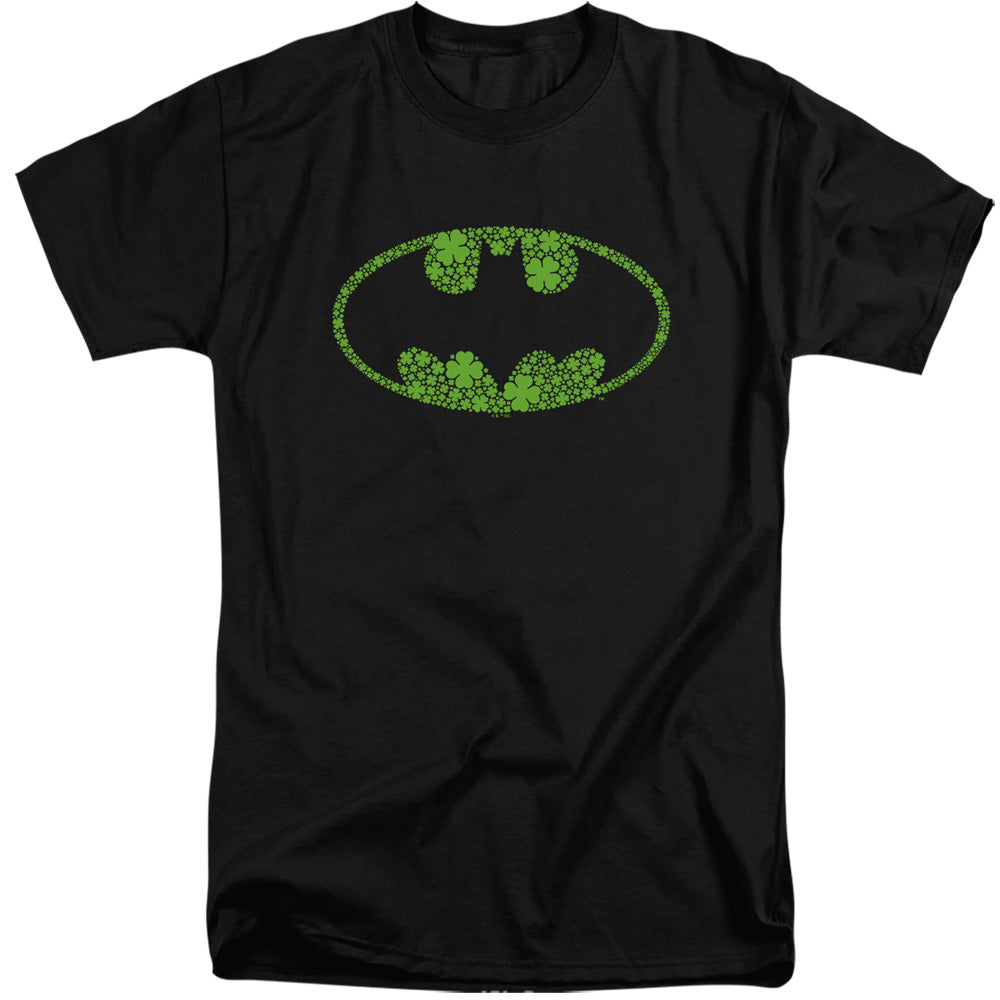 AN OFFCIALLY LICENSED BATMAN ST. PATRICK'S DAY SHAMROCK LOGO MEN'S TALL FIT T-SHIRT BLACK