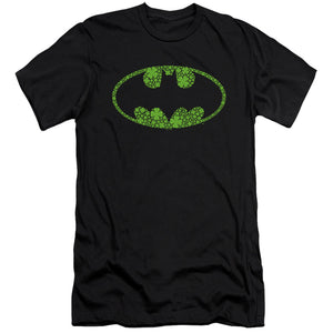 AN OFFCIALLY LICENSED BATMAN ST. PATRICK'S DAY SHAMROCK LOGO MEN'S PREMIUM SLIM FIT T-SHIRT BLACK