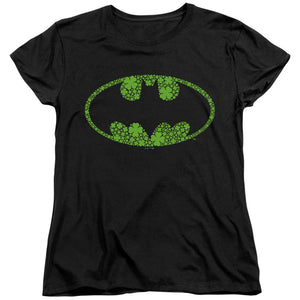 AN OFFCIALLY LICENSED BATMAN ST. PATRICK'S DAY SHAMROCK LOGO WOMEN'S REGULAR FIT T-SHIRT BLACK
