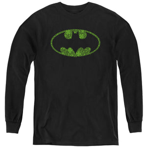 AN OFFCIALLY LICENSED BATMAN ST. PATRICK'S DAY SHAMROCK LOGO YOUTH LONG SLEEVE T-SHIRT BLACK