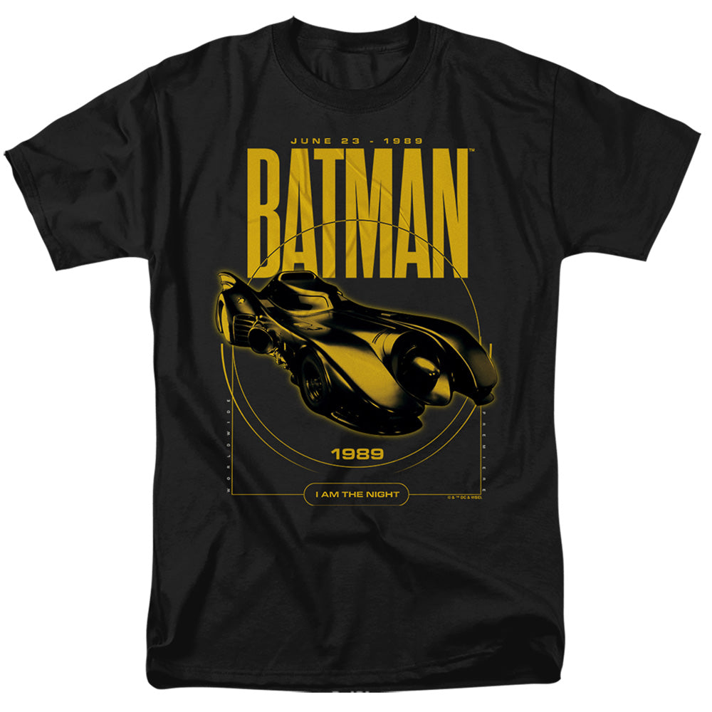 AN OFFCIALLY LICENSED BATMAN (1989) BATMOBILE CIRCLE MEN'S REGULAR FIT T-SHIRT BLACK