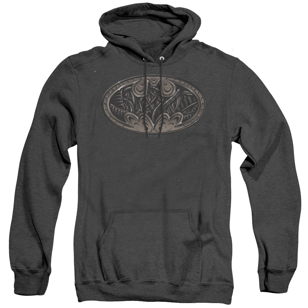 AN OFFCIALLY LICENSED BATMAN BIO MECH BAT SHIELD ADULT UNISEX HEATHER PULLOVER HOODIE BLACK