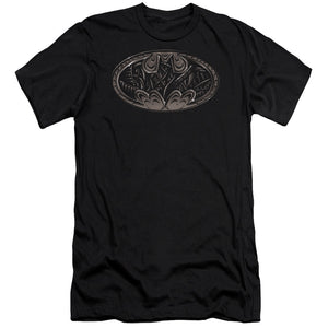 AN OFFCIALLY LICENSED BATMAN BIO MECH BAT SHIELD MEN'S PREMIUM SLIM FIT T-SHIRT BLACK