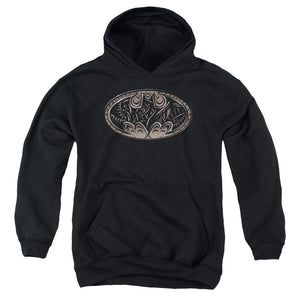 AN OFFCIALLY LICENSED BATMAN BIO MECH BAT SHIELD YOUTH HOODIE BLACK