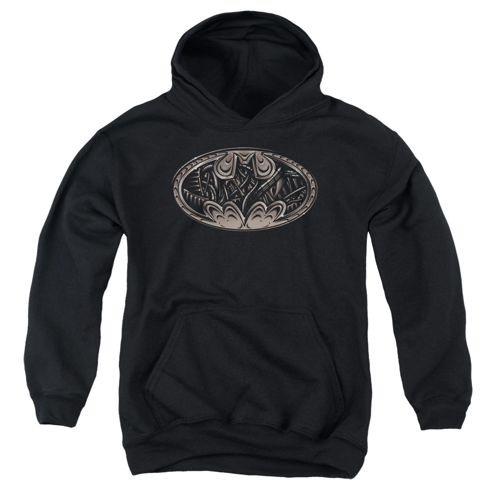 AN OFFCIALLY LICENSED BATMAN BIO MECH BAT SHIELD YOUTH HOODIE BLACK