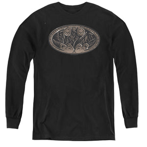 AN OFFCIALLY LICENSED BATMAN BIO MECH BAT SHIELD YOUTH LONG SLEEVE T-SHIRT BLACK