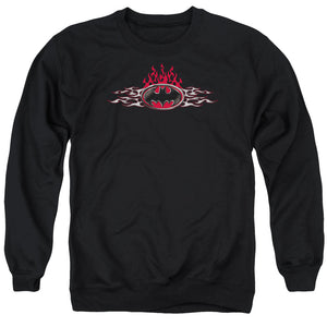 AN OFFCIALLY LICENSED BATMAN STEEL FLAMES LOGO ADULT UNISEX CREWNECK SWEATSHIRT BLACK