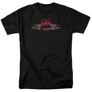 AN OFFCIALLY LICENSED BATMAN STEEL FLAMES LOGO MEN'S REGULAR FIT T-SHIRT BLACK