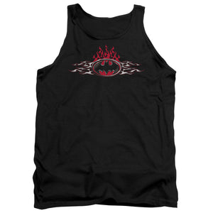 AN OFFCIALLY LICENSED BATMAN STEEL FLAMES LOGO ADULT UNISEX TANK TOP BLACK