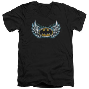 AN OFFCIALLY LICENSED BATMAN STEEL WINGS LOGO MEN'S V-NECK T-SHIRT BLACK
