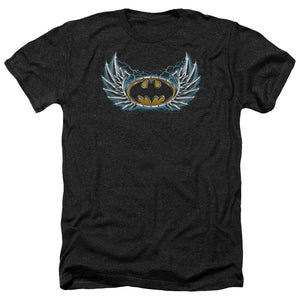 AN OFFCIALLY LICENSED BATMAN STEEL WINGS LOGO MEN'S HEATHER T-SHIRT CHARCOAL