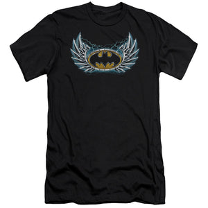 AN OFFCIALLY LICENSED BATMAN STEEL WINGS LOGO MEN'S PREMIUM SLIM FIT T-SHIRT BLACK