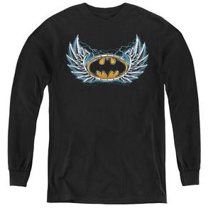 AN OFFCIALLY LICENSED BATMAN STEEL WINGS LOGO YOUTH LONG SLEEVE T-SHIRT BLACK