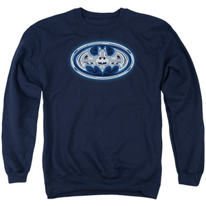 AN OFFCIALLY LICENSED BATMAN CYBER BAT SHIELD ADULT UNISEX CREWNECK SWEATSHIRT NAVY