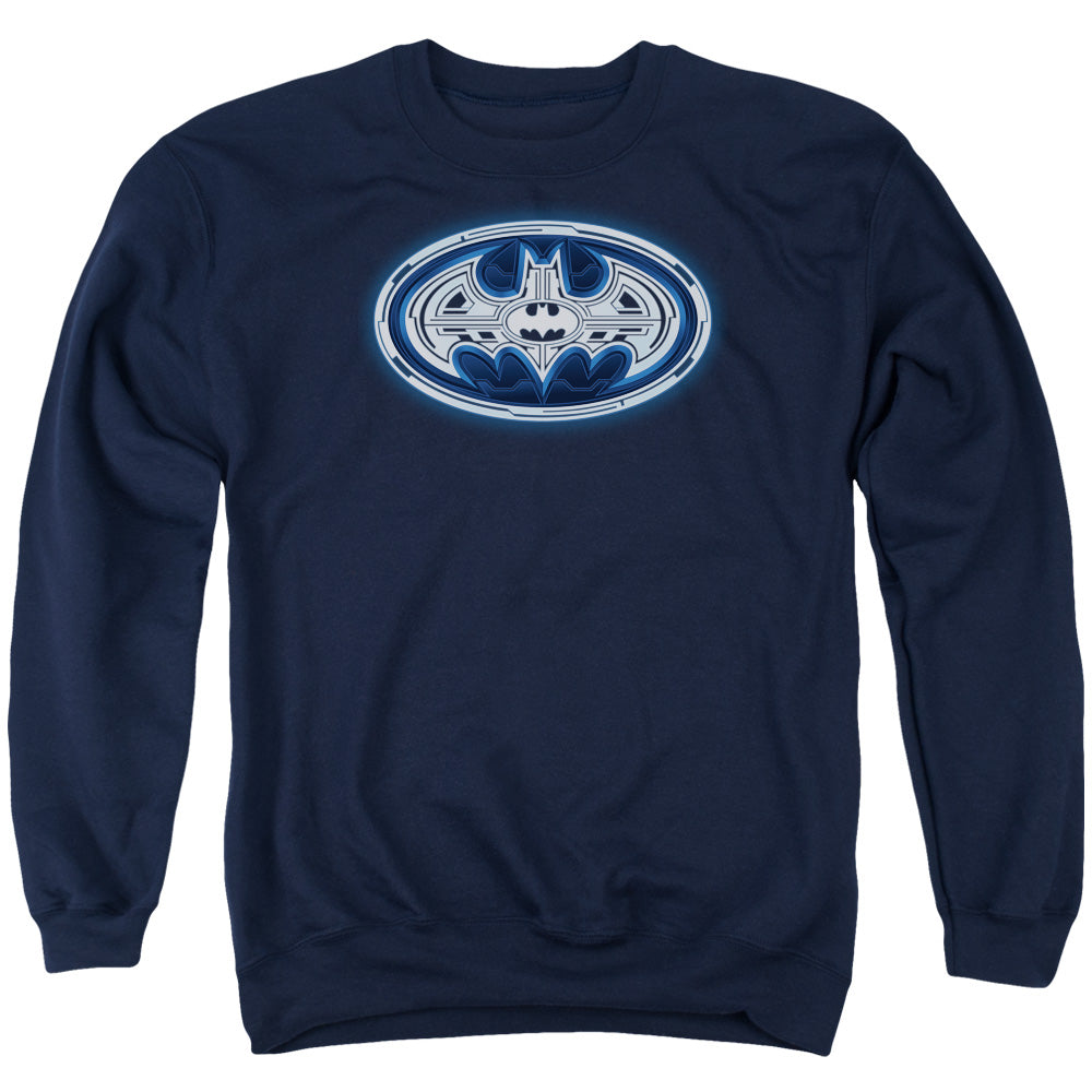 AN OFFCIALLY LICENSED BATMAN CYBER BAT SHIELD ADULT UNISEX CREWNECK SWEATSHIRT NAVY