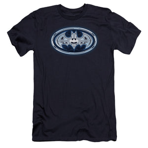 AN OFFCIALLY LICENSED BATMAN CYBER BAT SHIELD MEN'S PREMIUM SLIM FIT T-SHIRT NAVY