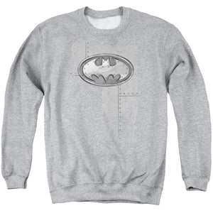 AN OFFCIALLY LICENSED BATMAN RIVITED METAL LOGO ADULT UNISEX CREWNECK SWEATSHIRT ATHLETIC HEATHER