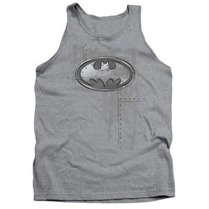 AN OFFCIALLY LICENSED BATMAN RIVITED METAL LOGO ADULT UNISEX TANK TOP ATHLETIC HEATHER