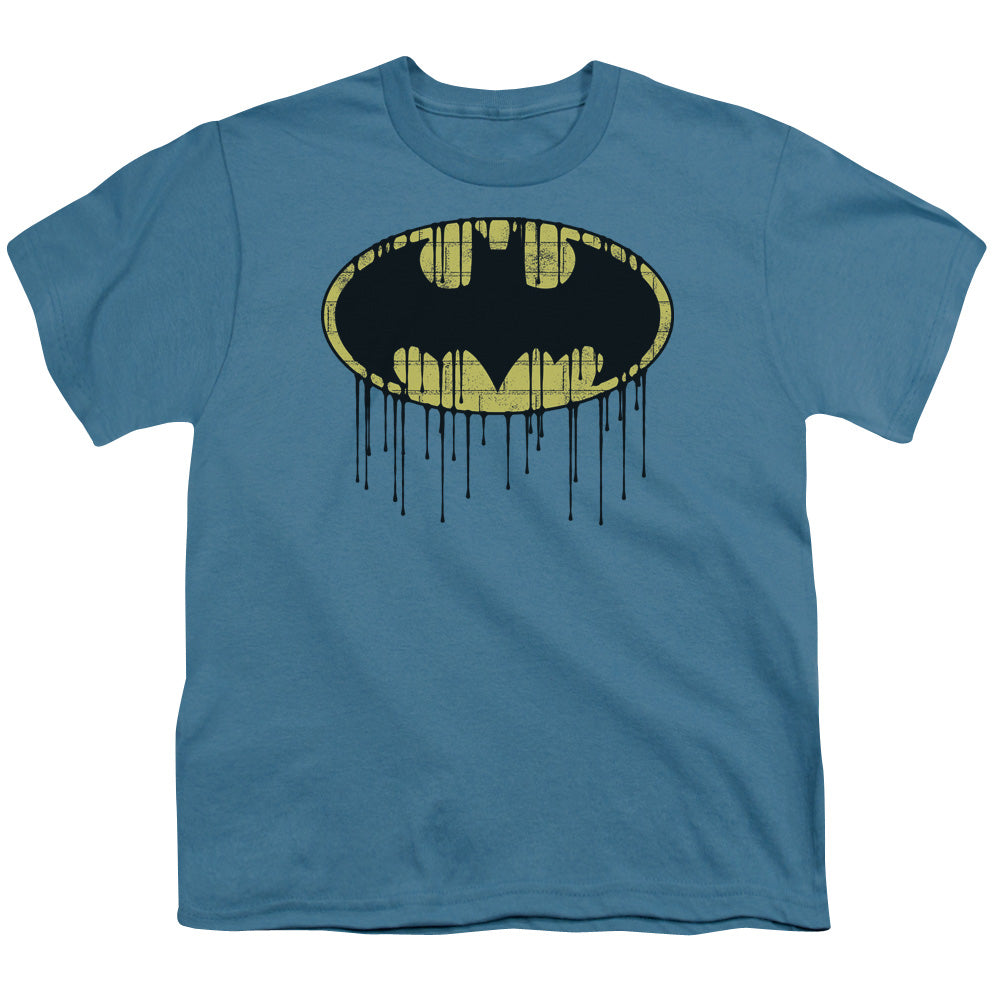 Batman Dripping Brick Wall Shield Licensed Kid's T-Shirt (Ages 4-7) XL
