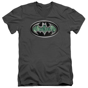 AN OFFCIALLY LICENSED BATMAN CIRCUITRY SHIELD MEN'S V-NECK T-SHIRT CHARCOAL
