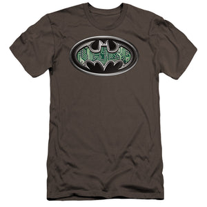 AN OFFCIALLY LICENSED BATMAN CIRCUITRY SHIELD MEN'S PREMIUM SLIM FIT T-SHIRT CHARCOAL