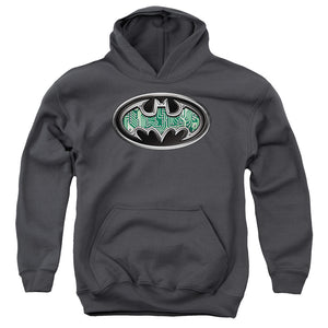 AN OFFCIALLY LICENSED BATMAN CIRCUITRY SHIELD YOUTH HOODIE CHARCOAL