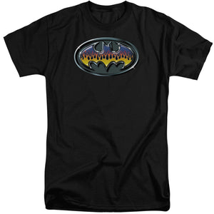 AN OFFCIALLY LICENSED BATMAN HOT ROD SHIELD MEN'S TALL FIT T-SHIRT BLACK