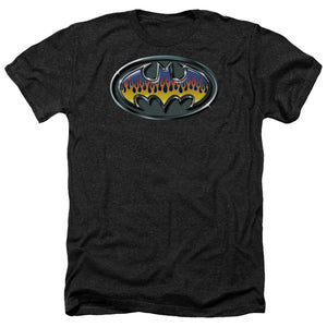 AN OFFCIALLY LICENSED BATMAN HOT ROD SHIELD MEN'S HEATHER T-SHIRT CHARCOAL