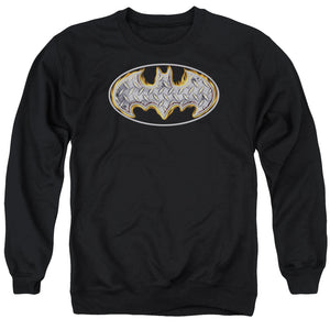 AN OFFCIALLY LICENSED BATMAN STEEL FIRE SHIELD ADULT UNISEX CREWNECK SWEATSHIRT BLACK