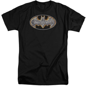 AN OFFCIALLY LICENSED BATMAN STEEL FIRE SHIELD MEN'S TALL FIT T-SHIRT BLACK