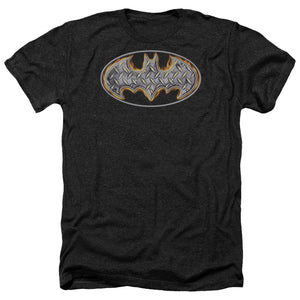 AN OFFCIALLY LICENSED BATMAN STEEL FIRE SHIELD MEN'S HEATHER T-SHIRT CHARCOAL