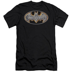 AN OFFCIALLY LICENSED BATMAN STEEL FIRE SHIELD MEN'S PREMIUM SLIM FIT T-SHIRT BLACK