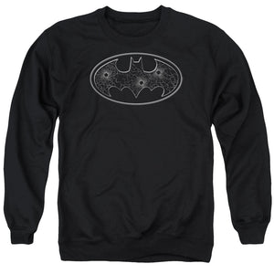 AN OFFCIALLY LICENSED BATMAN GLASS HOLE LOGO ADULT UNISEX CREWNECK SWEATSHIRT BLACK