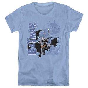 AN OFFCIALLY LICENSED BATMAN THROWING BLADES WOMEN'S REGULAR FIT T-SHIRT CAROLINA BLUE
