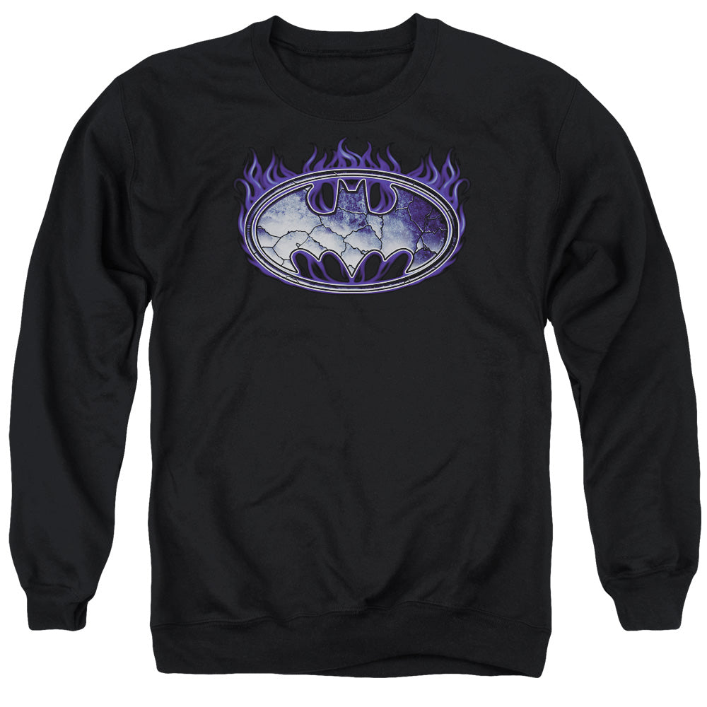 AN OFFCIALLY LICENSED BATMAN CRACKED SHIELD ADULT UNISEX CREWNECK SWEATSHIRT BLACK