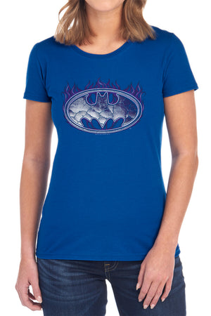 AN OFFCIALLY LICENSED BATMAN CRACKED SHIELD WOMEN'S REGULAR FIT T-SHIRT BLACK