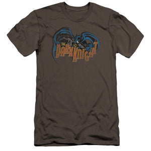 AN OFFCIALLY LICENSED BATMAN RETRO DARK KNIGHT MEN'S PREMIUM SLIM FIT T-SHIRT CHARCOAL
