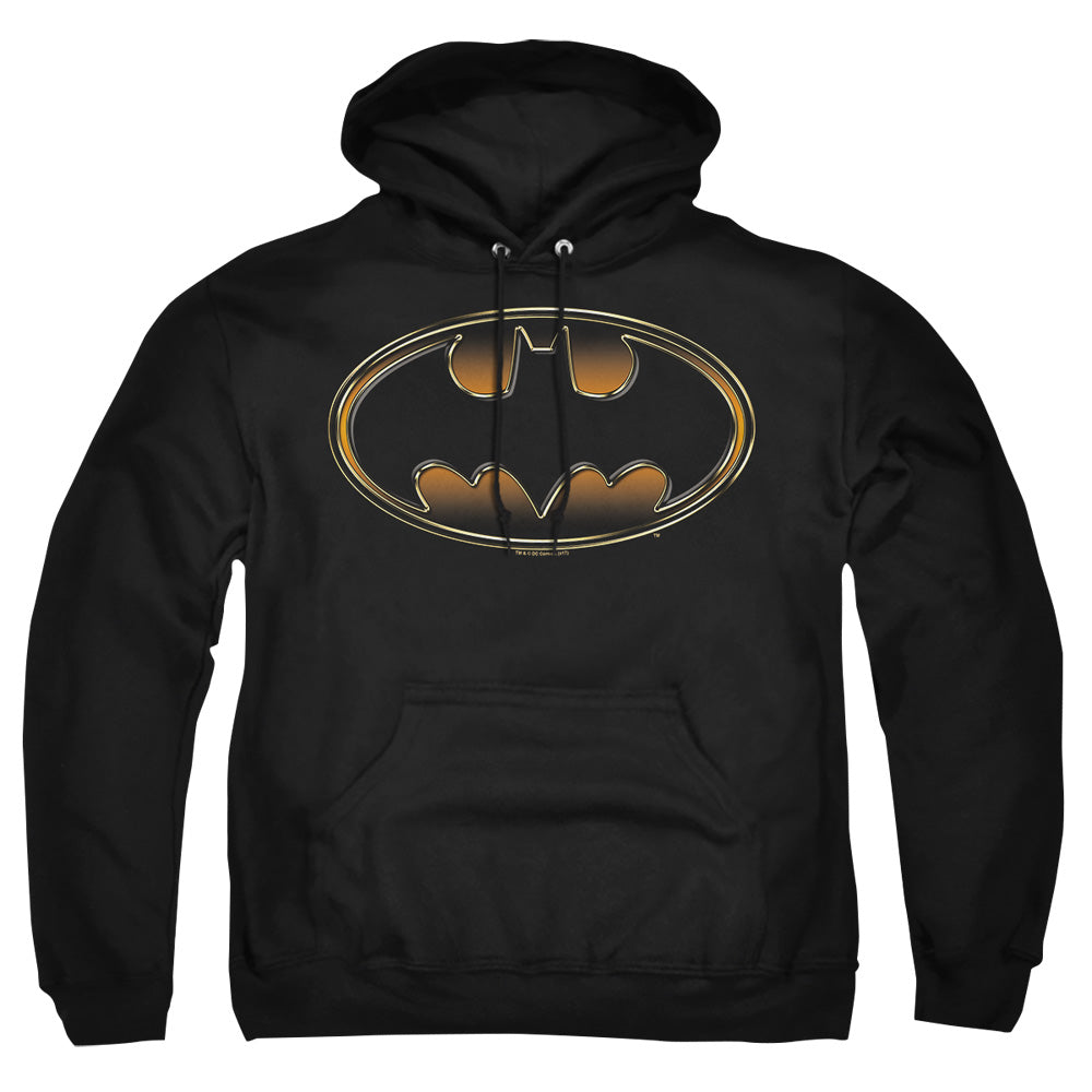 AN OFFCIALLY LICENSED BATMAN BLACK & GOLD EMBOSSED ADULT UNISEX PULLOVER HOODIE BLACK