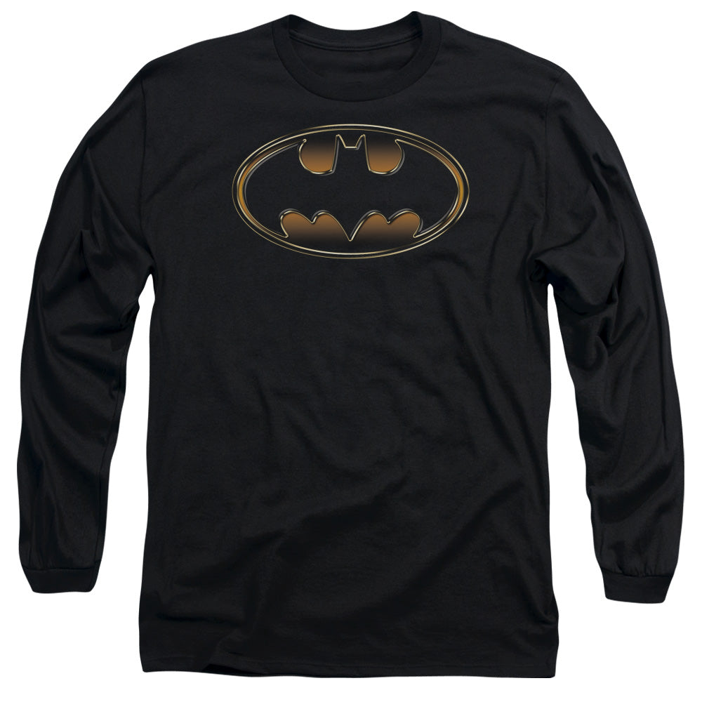 AN OFFCIALLY LICENSED BATMAN BLACK & GOLD EMBOSSED MEN'S LONG SLEEVE T-SHIRT BLACK