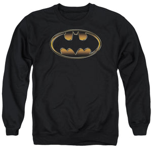 AN OFFCIALLY LICENSED BATMAN BLACK & GOLD EMBOSSED ADULT UNISEX CREWNECK SWEATSHIRT BLACK