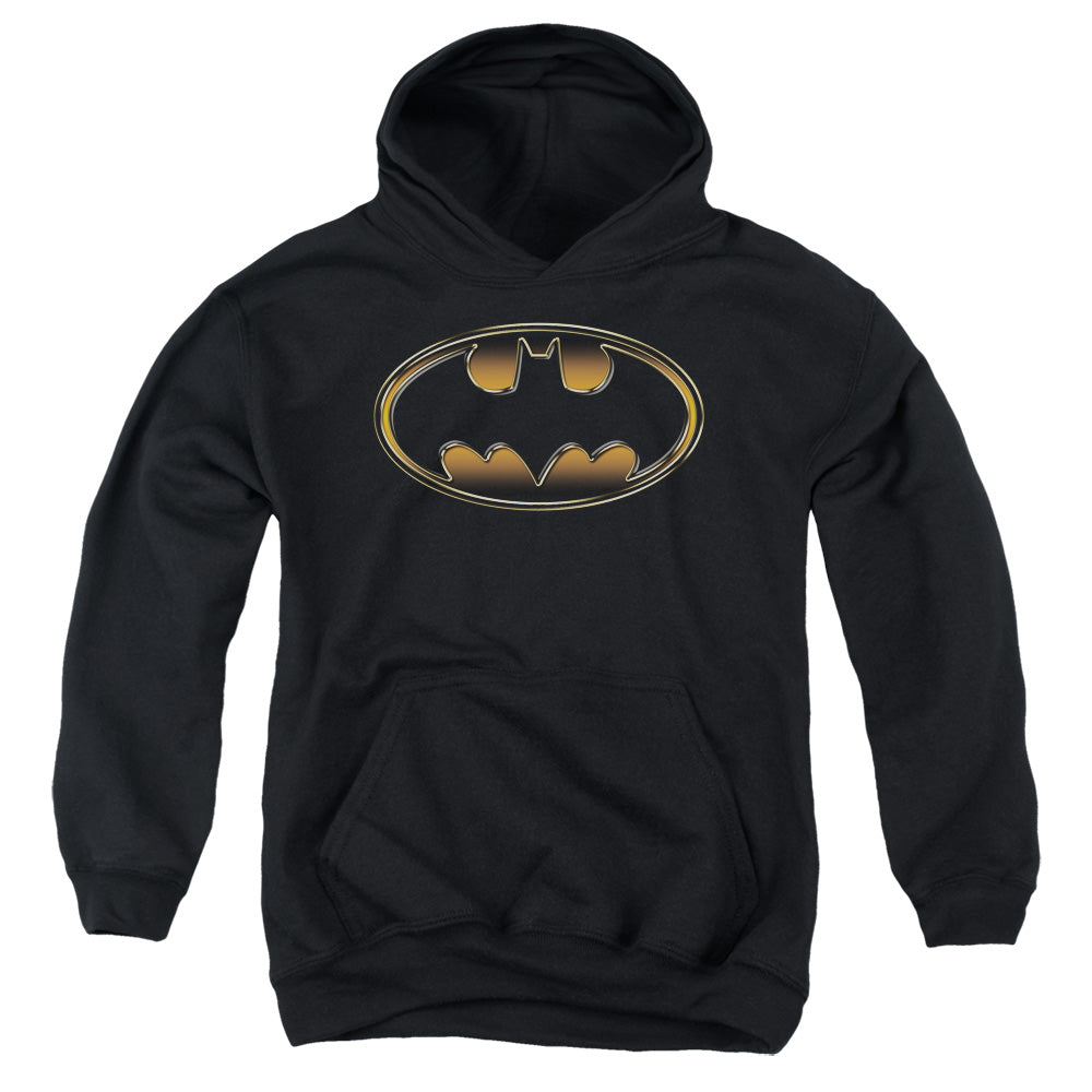 AN OFFCIALLY LICENSED BATMAN BLACK & GOLD EMBOSSED YOUTH HOODIE BLACK