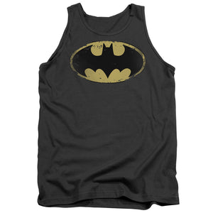 AN OFFCIALLY LICENSED BATMAN DISTRESSED SHIELD ADULT UNISEX TANK TOP CHARCOAL