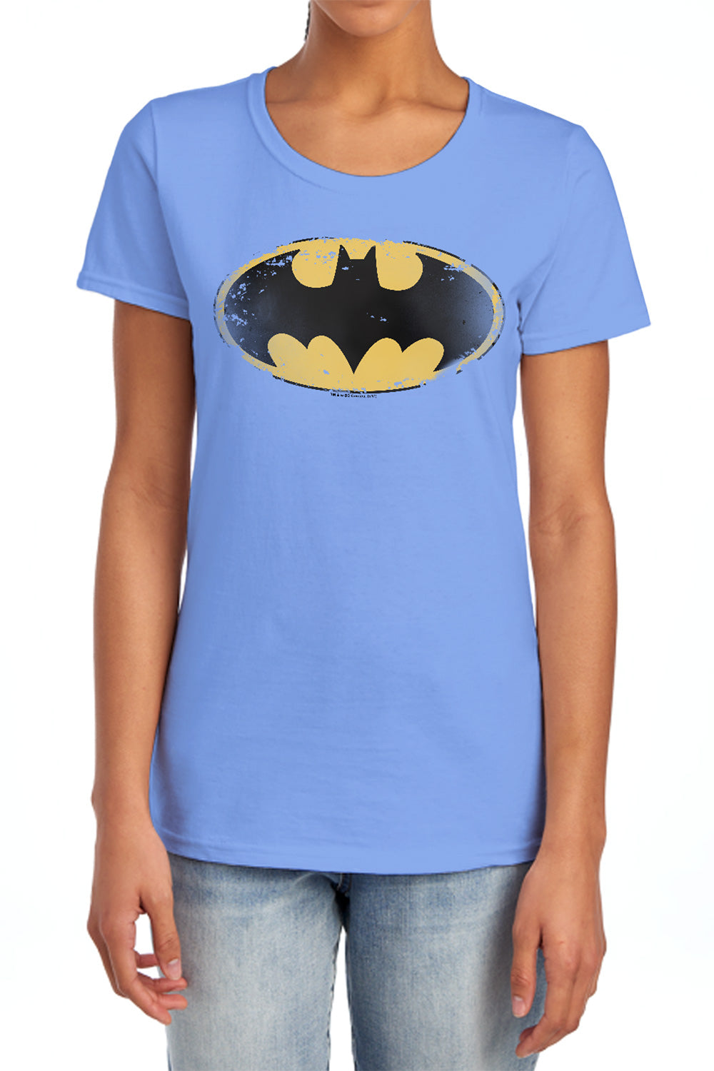 AN OFFCIALLY LICENSED BATMAN DISTRESSED SHIELD WOMEN'S REGULAR FIT T-SHIRT CHARCOAL